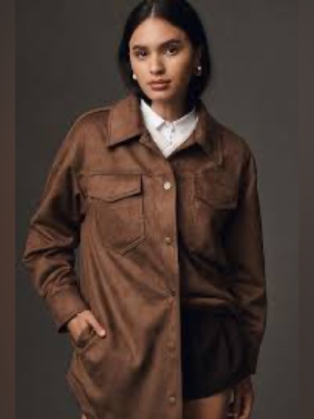 Anthropologie Pilcro The Tillie Relaxed Vegan Suede Shirt Jacket L - Picture 12 of 12